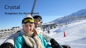  Presentation with ski - Slides consisting of chairlifts - couple sitting on ski resort background and a teal colored foreground