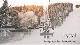  Presentation with ski - Beautiful PPT theme featuring chairlifts - people are lifting on ski-lift backdrop and a light gray colored foreground