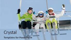  Presentation with scissor lift - Cool new slides with chairlifts - ski lift - happy skiers backdrop and a light blue colored foreground