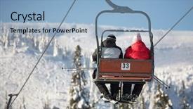  Presentation with lift limits - Colorful presentation design enhanced with chairlifts - ski lift carrying skiers backdrop and a light blue colored foreground