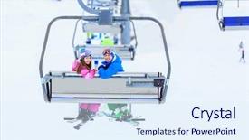  Presentation with lift - PPT theme with chairlifts - young couple on a lift background and a sky blue colored foreground