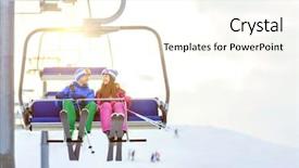  Presentation with catholic couple silhouette of young - Presentation theme having chairlifts - young couple with skis outdoors background and a cream colored foreground