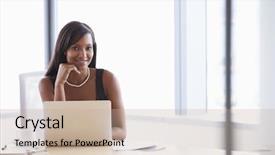  Presentation with laptop - Cool new PPT layouts with chairman - businesswoman working on laptop backdrop and a coral colored foreground