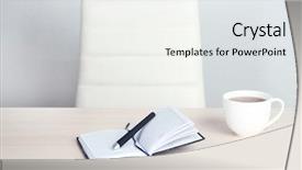  Presentation with workplace - Presentation theme having chairman - empty workplace in office background and a  colored foreground