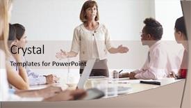  Presentation with meeting pov - Presentation design featuring chairman - group of businesspeople meeting background and a mint green colored foreground