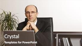  Presentation with desk - Presentation theme enhanced with chairman - portrait of businessman in suit background and a tawny brown colored foreground
