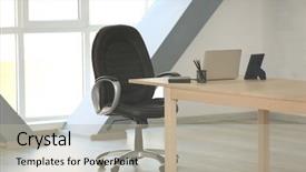  Presentation with office chair - Colorful presentation enhanced with chairs - wooden table with laptop backdrop and a mint green colored foreground