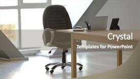  Presentation with wooden board empty table top - Slide set featuring chairs - wooden table with laptop background and a gray colored foreground