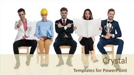  Presentation with young people diversity - Presentation theme featuring chairs and each doing background and a soft green colored foreground