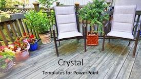  Presentation with chairs - Presentation having chairs and plants on wooden background and a  colored foreground