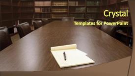  Presentation with conference table microphones - Presentation theme having conference room table with several background and a tawny brown colored foreground