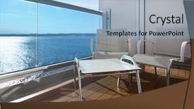  Presentation with ancient ship sea - Slide deck featuring chairs and table on ship background and a light blue colored foreground