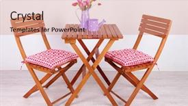  Presentation with chairs - Audience pleasing PPT theme consisting of chairs and table on white backdrop and a coral colored foreground