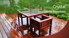  Presentation with chairs - PPT theme consisting of a green plant garden background and a tawny brown colored foreground