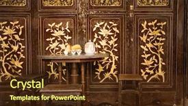  Presentation with table setting - Amazing PPT theme having chairs-and-table-with-tea backdrop and a tawny brown colored foreground