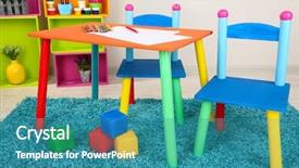  Presentation with montessori - Colorful slide set enhanced with chairs for little kids backdrop and a teal colored foreground