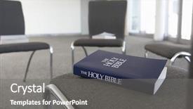  Presentation with group - Slide deck with chairs laid out for bible background and a gray colored foreground