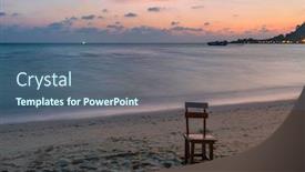  Presentation with tropical beach sunset - Beautiful slide deck featuring chairs-on-a-tropical-beach backdrop and a ocean colored foreground