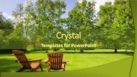  Presentation with green lawn - PPT layouts featuring chairs on lush green lawn background and a tawny brown colored foreground
