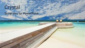  Presentation with chairs - PPT theme with chairs on the wooden foothpath background and a light blue colored foreground