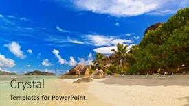  Presentation with chairs - Cool new slides with chairs-on-tropical-beach backdrop and a yellow colored foreground