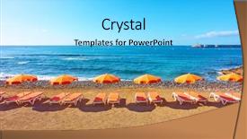  Presentation with beach - PPT layouts with row of umbrellas and chaise background and a arctic colored foreground