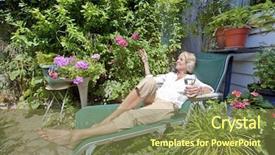  Presentation with lounge - Cool new slide deck with chaise - senior woman with wineglass relaxing backdrop and a tawny brown colored foreground