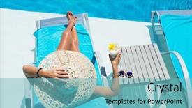  Presentation with relaxing - Theme enhanced with chaise - woman in hat relaxing background and a seafoam green colored foreground