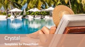  Presentation with sensuality woman black angel relaxing - Amazing slide deck having chaise - woman relaxing in lounger backdrop and a coral colored foreground