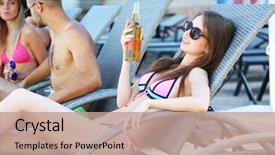  Presentation with relaxing - Slide set with young people relaxing on chaise background and a coral colored foreground