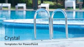  Presentation with jumping into pool - Presentation design enhanced with chaise lounge - beautiful swimming pool background and a light blue colored foreground