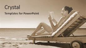  Presentation with beautiful skin and beach - Theme featuring chaise lounge - beautiful woman reading a book background and a  colored foreground