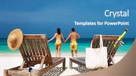  Presentation with tropical - PPT theme having chaise lounge - couple in yellow running background and a teal colored foreground