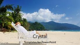  Presentation with tropical - Beautiful presentation design featuring chaise lounge - man in white relaxing backdrop and a lemonade colored foreground