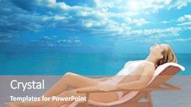  Presentation with mermaid ocean kids - Beautiful PPT theme featuring chaise lounge - young woman lies near backdrop and a coral colored foreground