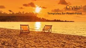  Presentation with thailand - Slide deck with chaises-longues-on-the-beach background and a gold colored foreground