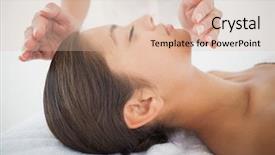  Presentation with reiki - Presentation having chakra - beautiful brunette getting reiki therapy background and a lemonade colored foreground