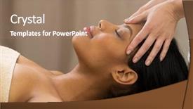  Presentation with professional - Presentation design having chakra - closeup of young woman receiving background and a coral colored foreground