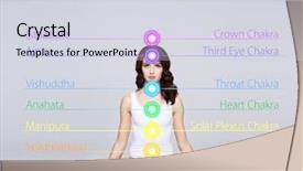  Presentation with sport and health - Colorful presentation theme enhanced with chakra - sporty woman in swimsuit health backdrop and a sky blue colored foreground