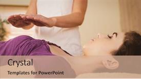  Presentation with chakra - Cool new PPT theme with chakra - young woman having a reiki backdrop and a coral colored foreground