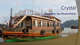  Presentation with boat tourism - PPT theme with chalenge - touristic boat in halong background and a sky blue colored foreground