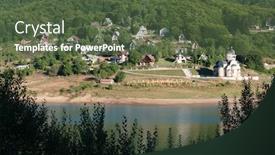  Presentation with church - Slide set featuring chalet-and-church-on-mavrovo background and a tawny brown colored foreground