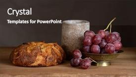  Presentation with unleavened bread grape wine - PPT theme enhanced with bread grapes and wine cup background and a dark gray colored foreground