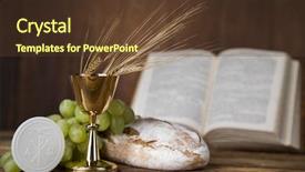 Presentation with eucharist - Presentation design featuring chalice and host first communion background and a tawny brown colored foreground