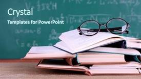  Presentation with blackboard - Colorful PPT layouts enhanced with chalkboard classroom - books and glasses on wooden backdrop and a ocean colored foreground