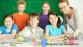  Presentation with ccd camera - Amazing slides having chalkboard classroom - portrait of cute schoolchildren looking backdrop and a lemonade colored foreground