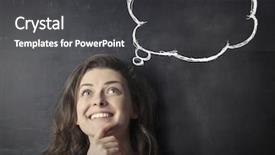  Presentation with thinking - Presentation theme enhanced with chalkboard ideas - young woman thinking background and a dark gray colored foreground