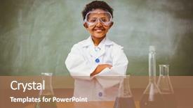  Presentation with conical flasks - Slides consisting of chalkboard laboratory - portrait of cute boy background and a coral colored foreground