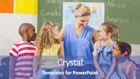  Presentation with fun classroom - Audience pleasing presentation theme consisting of chalkboard map - teacher and kids having fun backdrop and a  colored foreground