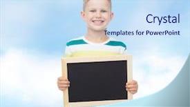  Presentation with education middle school arabic kids - PPT theme enhanced with chalkboard over blue cloudy sky background and a sky blue colored foreground